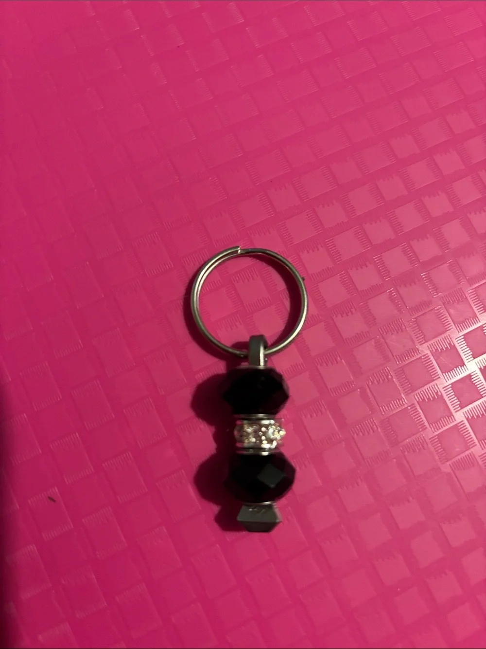 Black Beaded Keyring with Crystal Accent